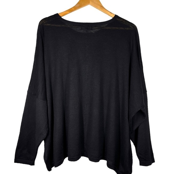 Eskandar Wide Round Neck Silk Linen Top in Black OS - Picture 6 of 6
